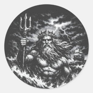 Poseidon — Herr der Tiefe von BurnsInHell Runder Aufkleber