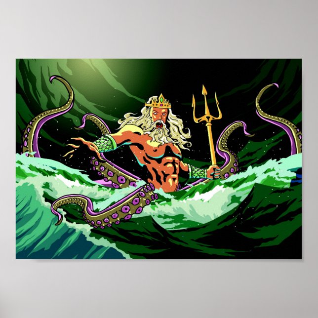 Poseidon kommt aus dem meer-druckfarbenen Poster (Vorne)