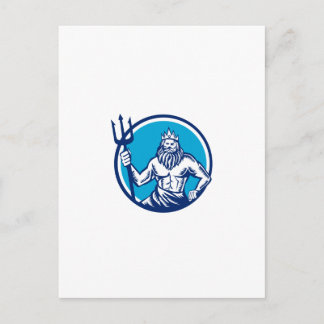 Poseidon Trident Circle Woodcut Postkarte