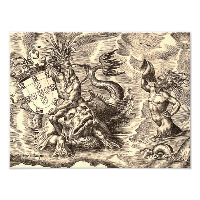 Poseidon und Dolphin Weltkarte Fotodruck (Vorne)