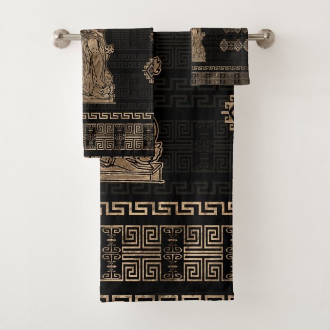 Poseidon und Griechischer Meander-Ornament Badhandtuch Set (Insitu)