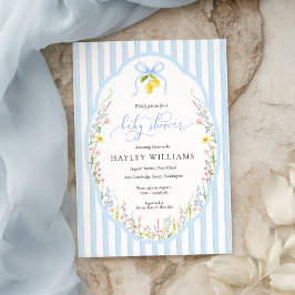 Posey Wildflower Blue Bow Baby Shower Invitation Einladung