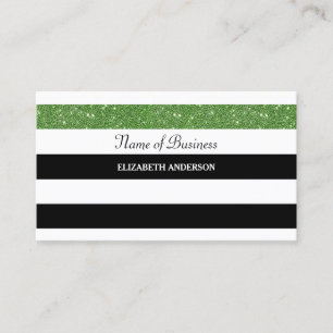 Posh Black and White Stripes Green IMITATS Glitz Visitenkarte