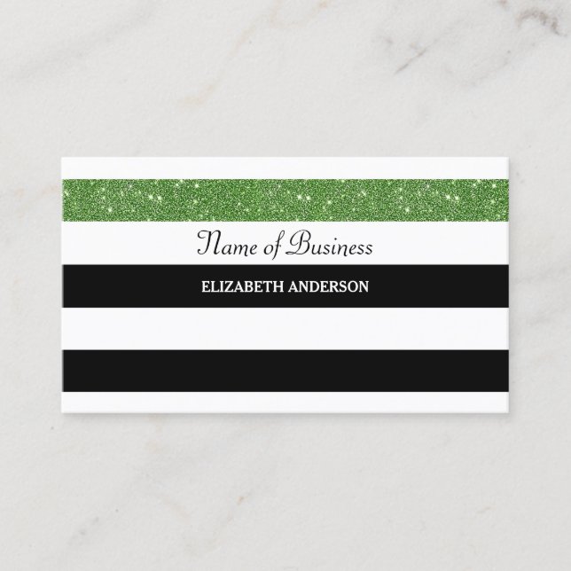 Posh Black and White Stripes Green IMITATS Glitz Visitenkarte (Vorderseite)