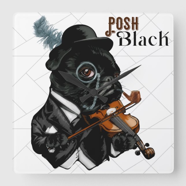 Posh Black Frenchie Bulldog  Quadratische Wanduhr (Vorderseite)