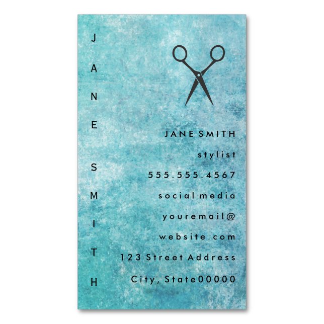 Posh Blue Gray Texture Stylist Magnetische Visitenkarte (Vorderseite Vertikal)