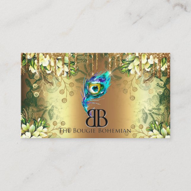 Posh Bougie Glittery Bohemisch Blue Florals Tropfe Visitenkarte (Vorderseite)