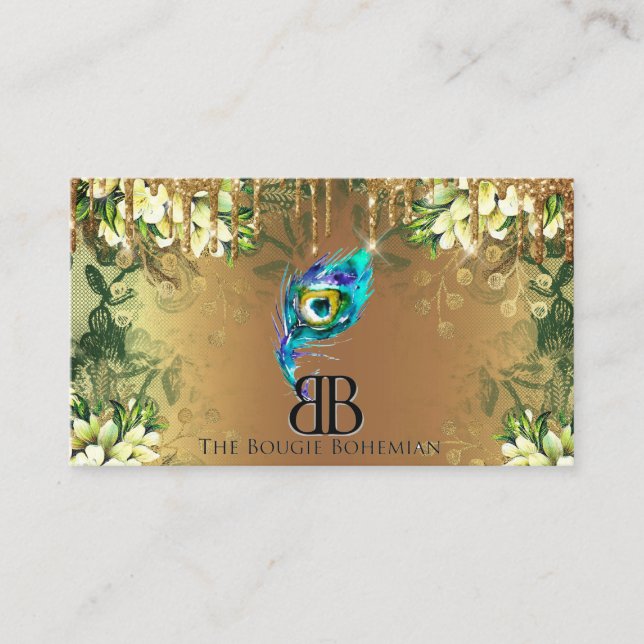 Posh Bougie Glittery Bohemisch Blue Florals Tropfe Visitenkarte (Vorderseite)