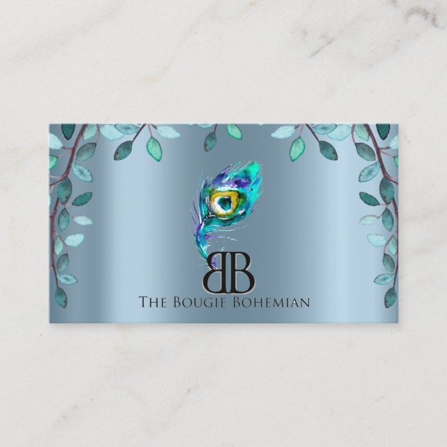 Posh Bougie Glittery Bohemisch Blue Florals Visitenkarte (Vorderseite)