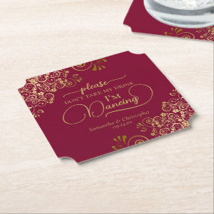 Posh Burgundy & Gold Nehmt meine Trinkhochzeit nic Untersetzer