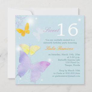 Posh Butterfly Pale Blue Sweet 16 Party Einladung