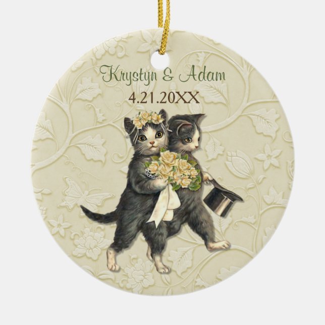 Posh Cats Hochzeit Elfenbein Keramik Ornament (Vorne)