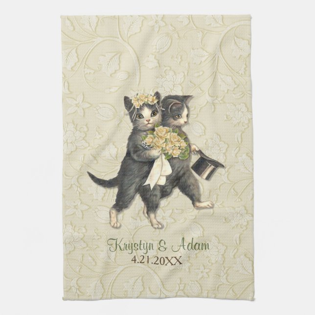 Posh Cats Hochzeit Elfenbein Küchentuch (Vertikal)