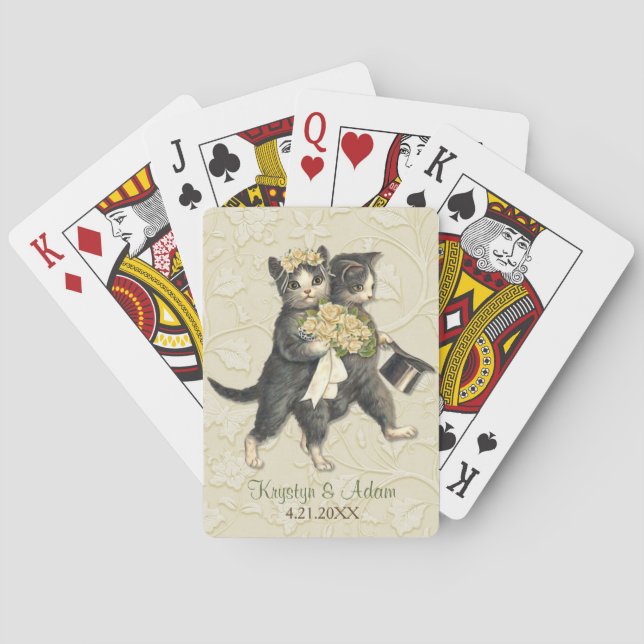 Posh Cats Hochzeit Elfenbein Spielkarten (Rückseite)