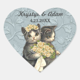 Posh Cats Wedding Blue Herz-Aufkleber