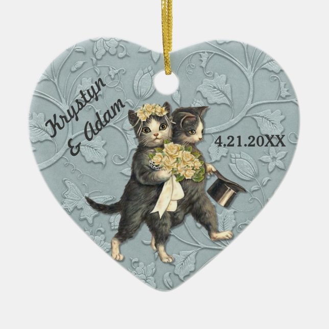 Posh Cats Wedding Blue Keramik Ornament (Vorne)