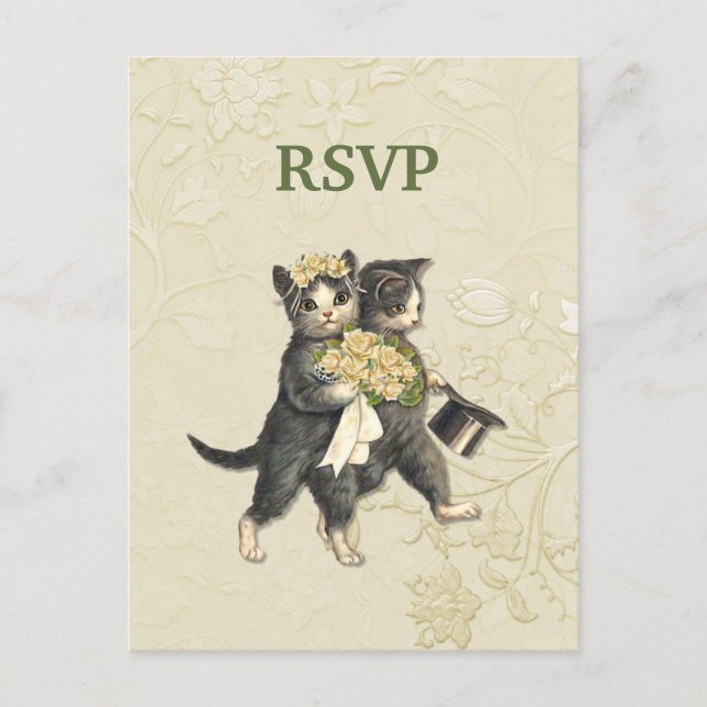 Posh Cats Wedding RSVP Einladungspostkarte (Vorderseite)