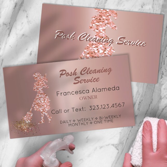 Posh Clearing Service Rose Gold Foil Pink Vorlage Visitenkarte (Von Creator hochgeladen)