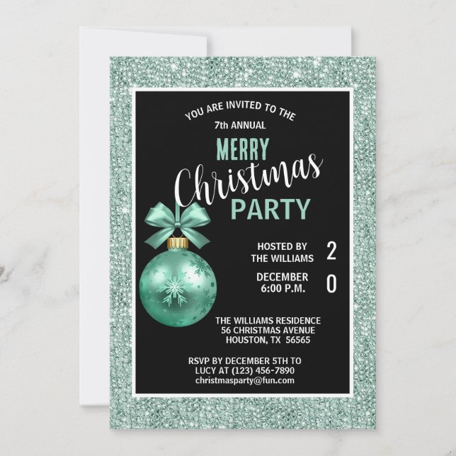 Posh Decorative Aquamarine Weihnachten Einladung (Vorderseite)