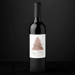 Posh Frohe Weihnachten Glam Rose Gold Tree Custo Weinetikett