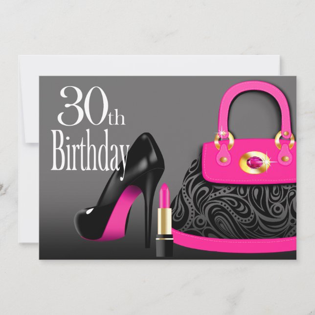 Posh Geldbeutel-hoher Heels und Lippenstift-30. Einladung (Vorderseite)