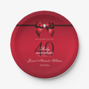 Posh Gem Bow & Ribbon 40. Hochzeitsfeier Pappteller