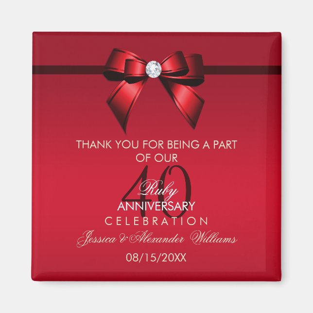 Posh Gem Bow & Ribbon 40 Jahre Hochzeit Magnet (Vorne)