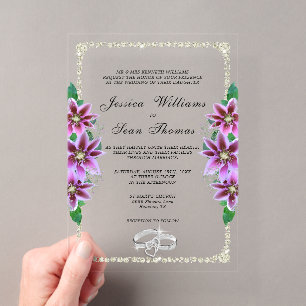 Posh Gerahmt, Diamond Rings & Clematiding Wedding Acryleinladungen