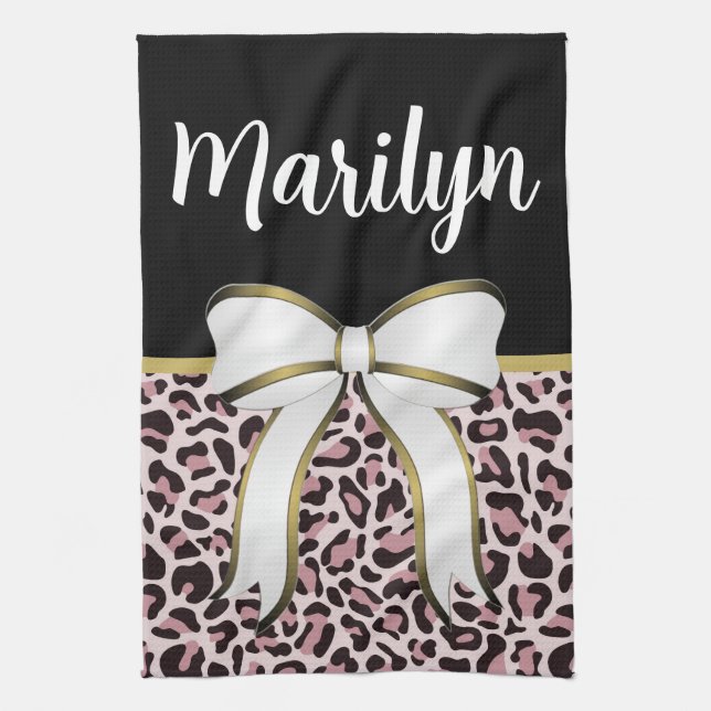 Posh Girly Pink Leopard Print Girly Individuelle N Geschirrtuch (Vertikal)