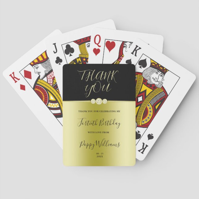 Posh Gold & Black Elegant Diamonds 40. Geburtstag Spielkarten (Rückseite)