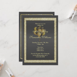 Posh Gold & Black, Glitzer & Balloons Geburtstag Einladung