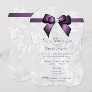 Posh Lila Diamond Bow & Damask Sweet 16 Einladung