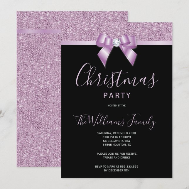Posh Lilac Jewel Bow Weihnachtsgebäck Party Einladung (Vorne/Hinten)