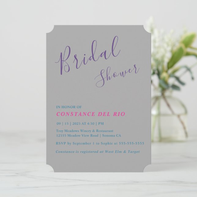 Posh Minimal Bridal Dusche Einladung (Stehend Vorderseite)