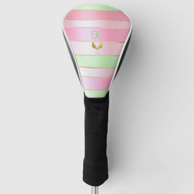 Posh Monogrammed Pastel Pink and Green  Golf Headcover (Vorderseite)