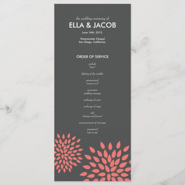 Posh Petals | Corail | Programme de cérémonie (Devant)