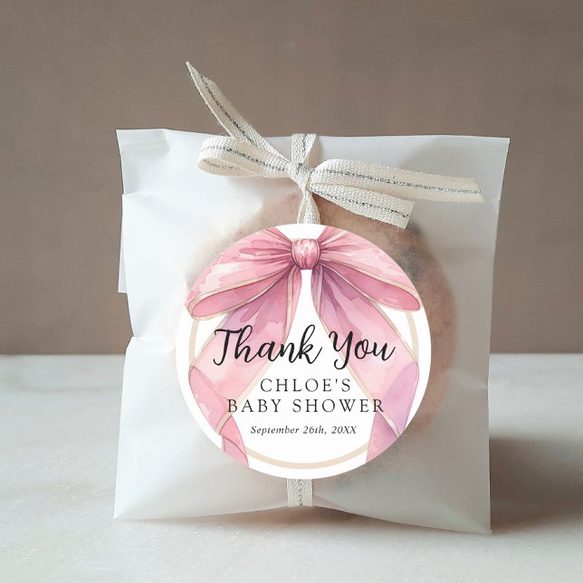 Posh Pink Coquette Bow Baby Dusche Runder Aufkleber (Von Creator hochgeladen)
