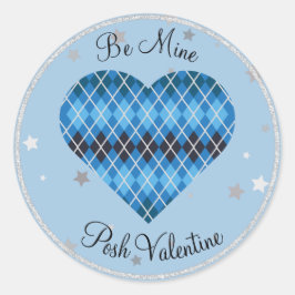 Posh Raute Blue Sparkle Grosses Herz Runder Aufkleber