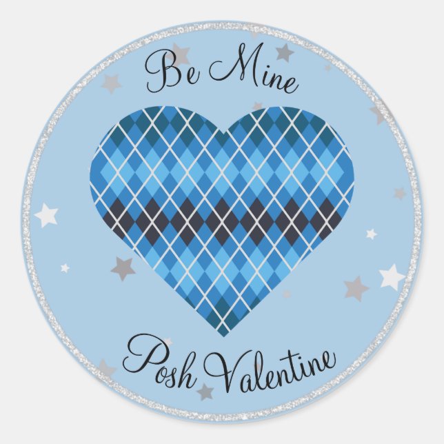 Posh Raute Blue Sparkle Grosses Herz Runder Aufkleber (Vorderseite)