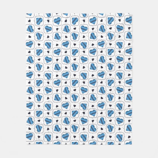 Posh Raute Dark Blue Hearts Fleecedecke (Vorderseite)