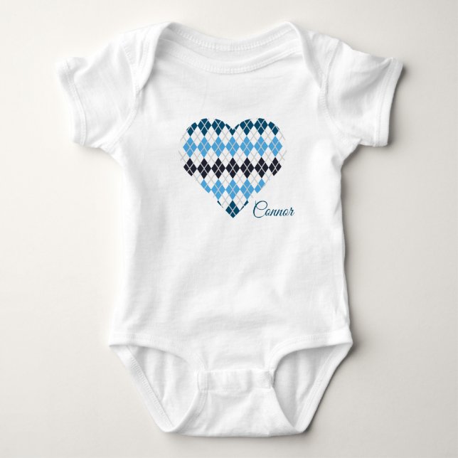 Posh Raute Herz Big Heart White und Blue Baby Strampler (Vorderseite)