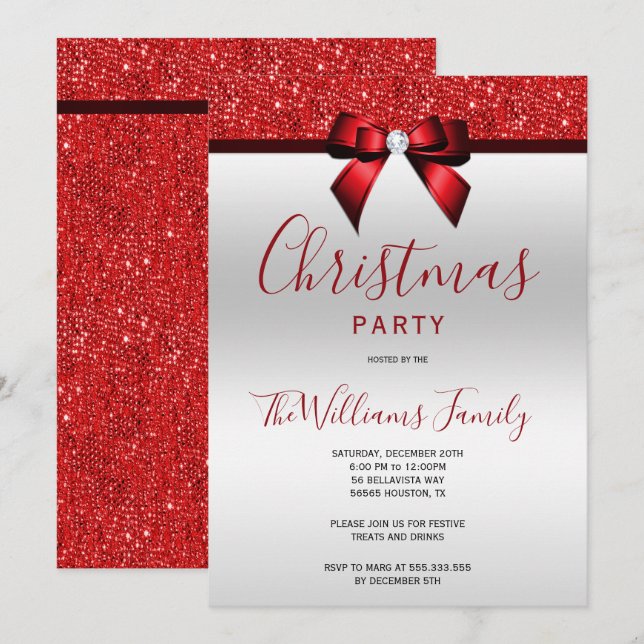 Posh Red Jewel Bow Weihnachtsgebäck Party Einladung (Vorne/Hinten)