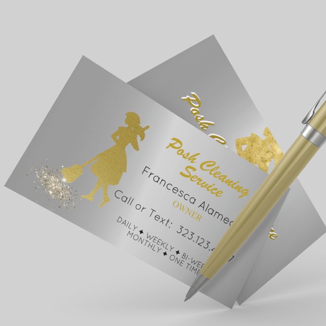 Posh Reinigungs-Service Metall-Stahl-Gold-Vorlage Visitenkarte (Von Creator hochgeladen)