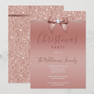 Posh Rose Gold Jewel Bow Weihnachtsfest Party Einladung