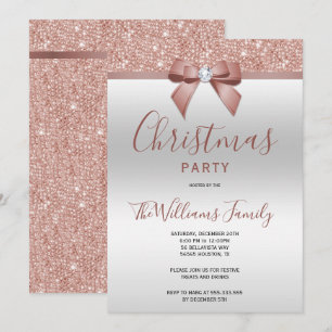 Posh Rose Gold Jewel Bow Weihnachtsfest Party Einladung