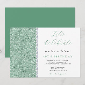 Posh Sequins & Diamonds Minze Green Geburtstag Einladung