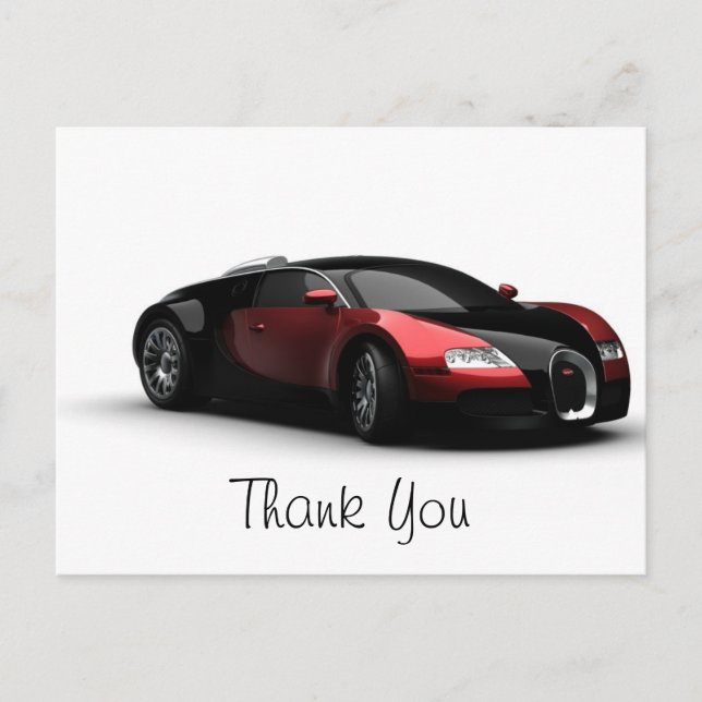 Posh Sports Car Wedding Vielen Dank Postkarte (Vorderseite)