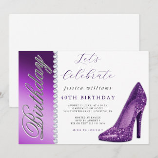 Posh Stiletto & Diamonds Lila zum Geburtstag Einladung