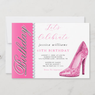 Posh Stiletto & Diamonds Pink Birthday Einladung