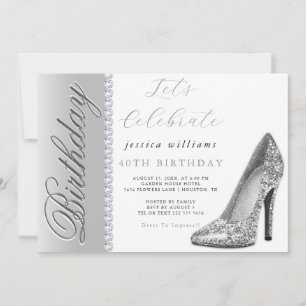 Posh Stiletto & Diamonds Silver Birthday Einladung